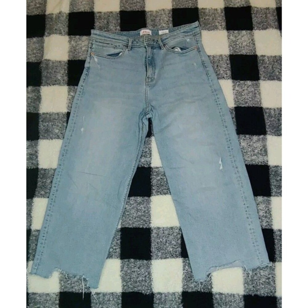 S. Oliver Acid Wash Wide Leg High Waist Distressed Cropped Jeans Women's 12